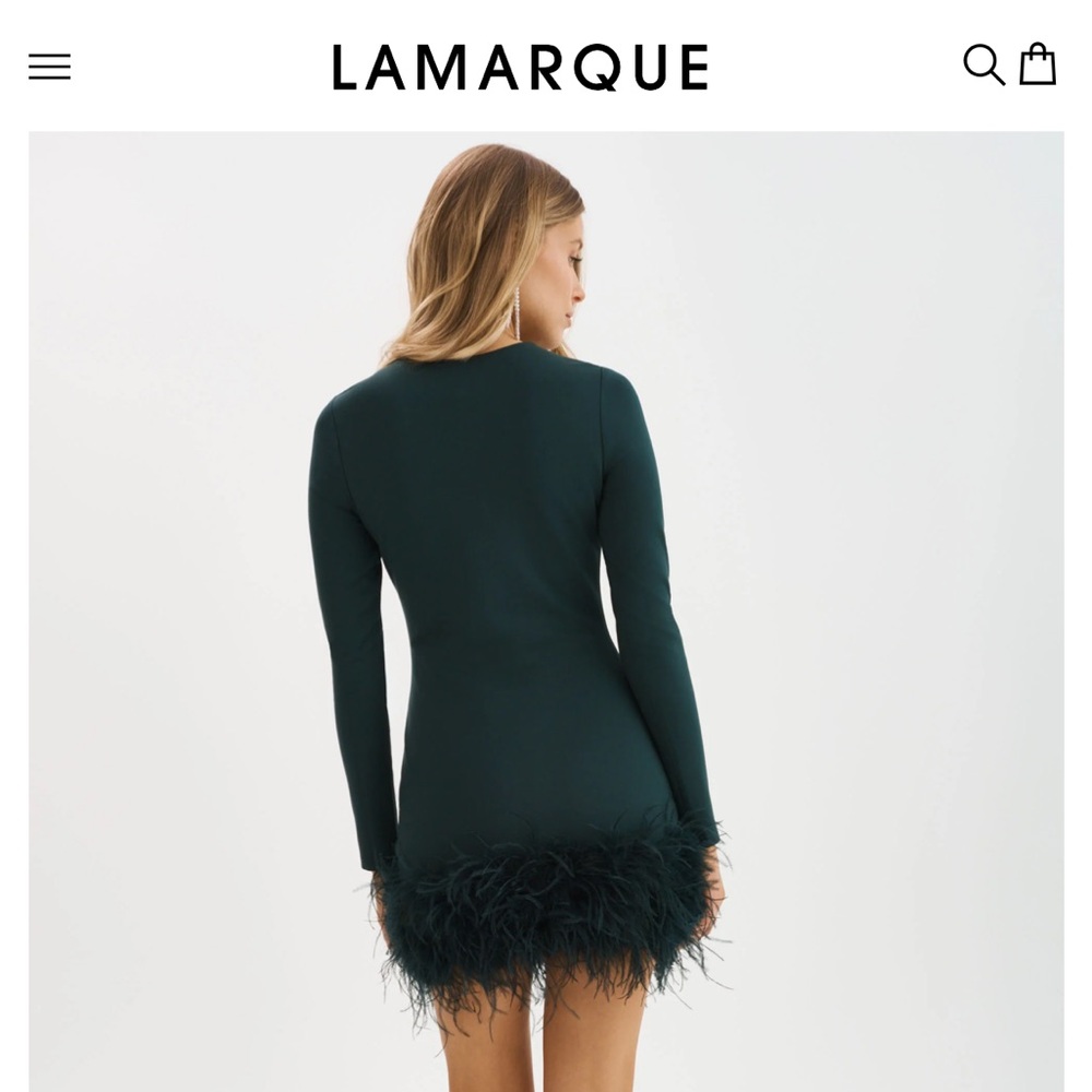 Lamarque Deep Teal Long-Sleeve Feather Hem Dress - Picture 4 of 7